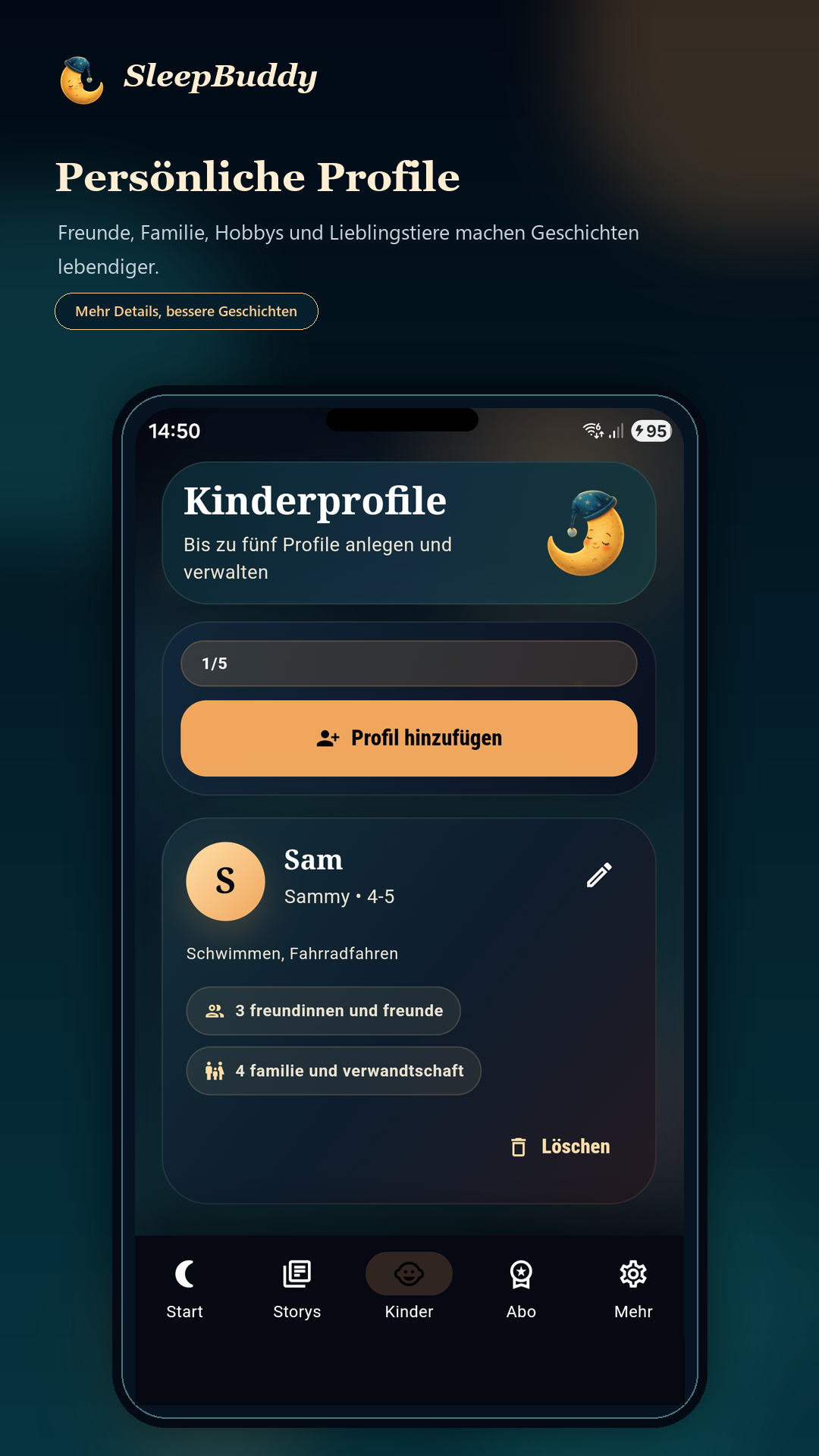 SleepBuddy profiles screenshot