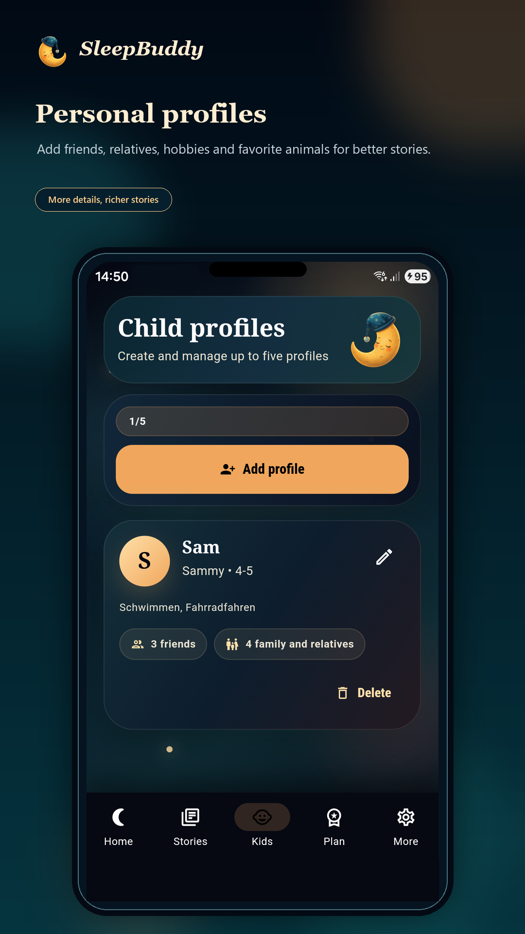 SleepBuddy profiles screenshot