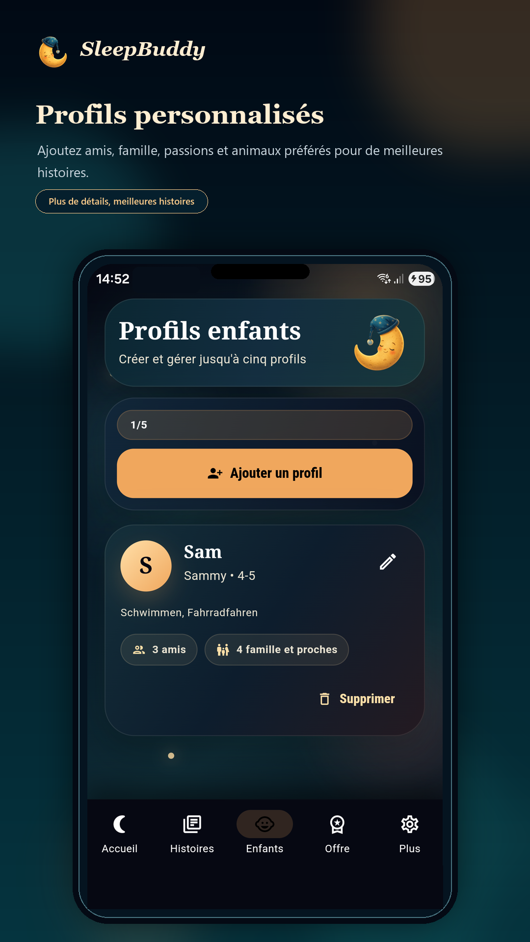 SleepBuddy profiles screenshot